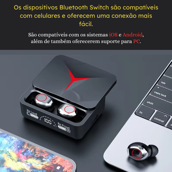 Fone de Ouvido Gamer Bluetooth 5.3 – TWS Sem Fio, Power Bank Integrado e Display LED